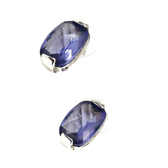Swarovski Silver-Tone & Purple Crystal Stud Earrings Austrian Crystal - Picture 2 of 6